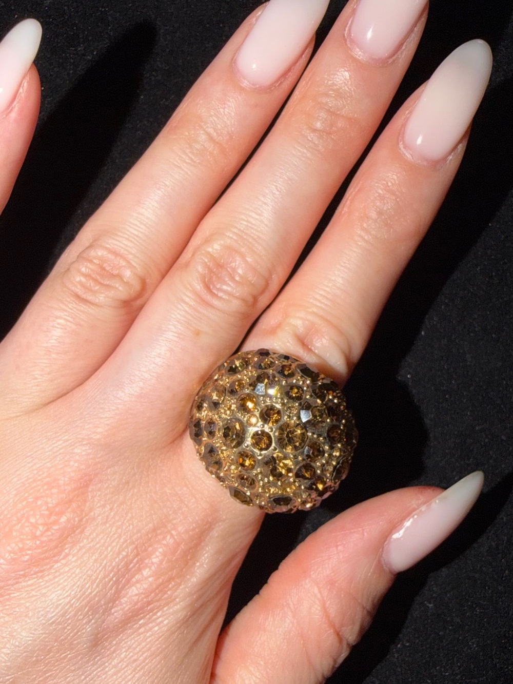 Gold Crystal Dome Cocktail Ring - Statement Women's Jewelry